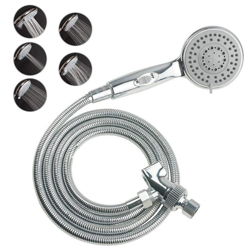 HauSun Handheld Shower Head with On/Off Switch - 5 Spray Settings 6.5 Feet Extra Long Hose High Pressure with Bathroom Faucet Kit - Universal Adapter Holder Mount for Wall,Chrome Finish - Image 1